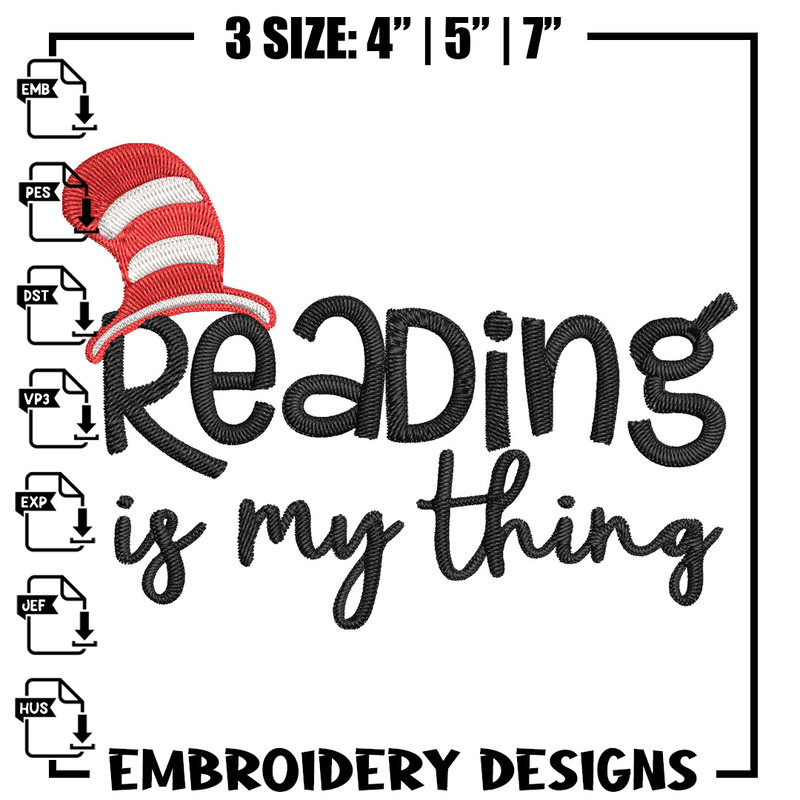 Reading Is My Thing Embroidery Design, Dr seuss Embroidery, Embroidery File, Embroidery design, Digital download..jpg