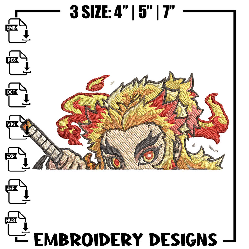Rengoku Peeker Embroidery Design, Demon slayer Embroidery, Embroidery File, Anime Embroidery, Digital download..jpg