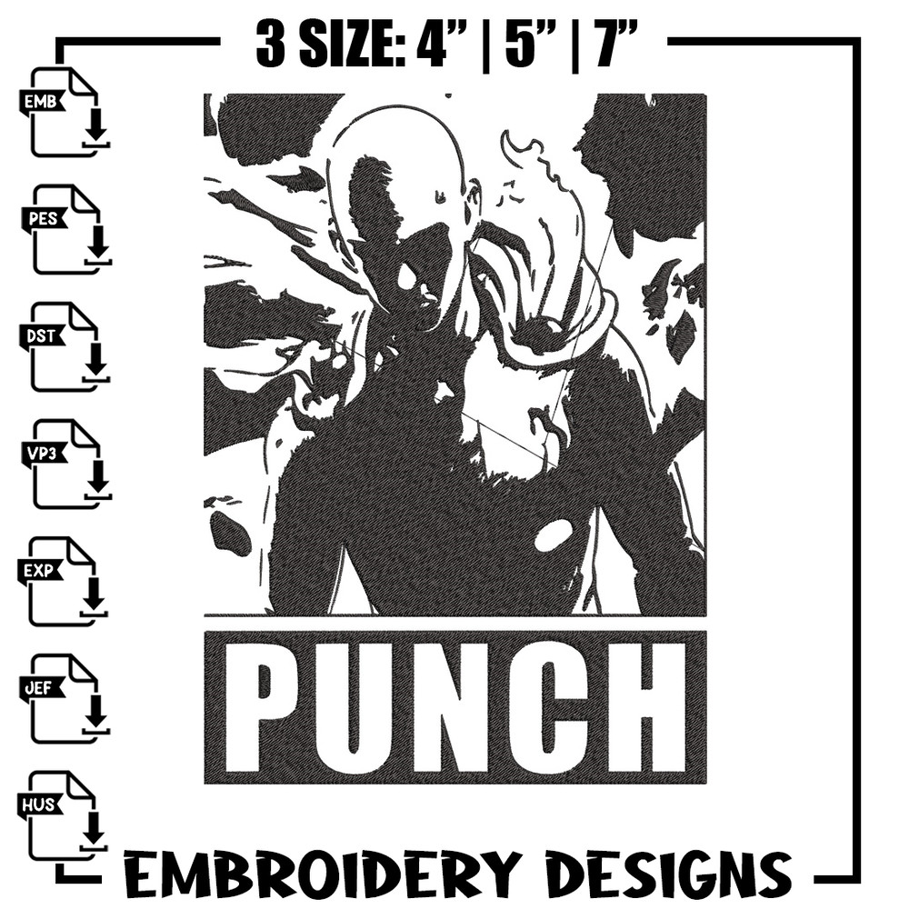Saitama punch Embroidery Design, One punch man Embroidery, Embroidery File,Anime Embroidery,Anime shirt,Digital download.jpg