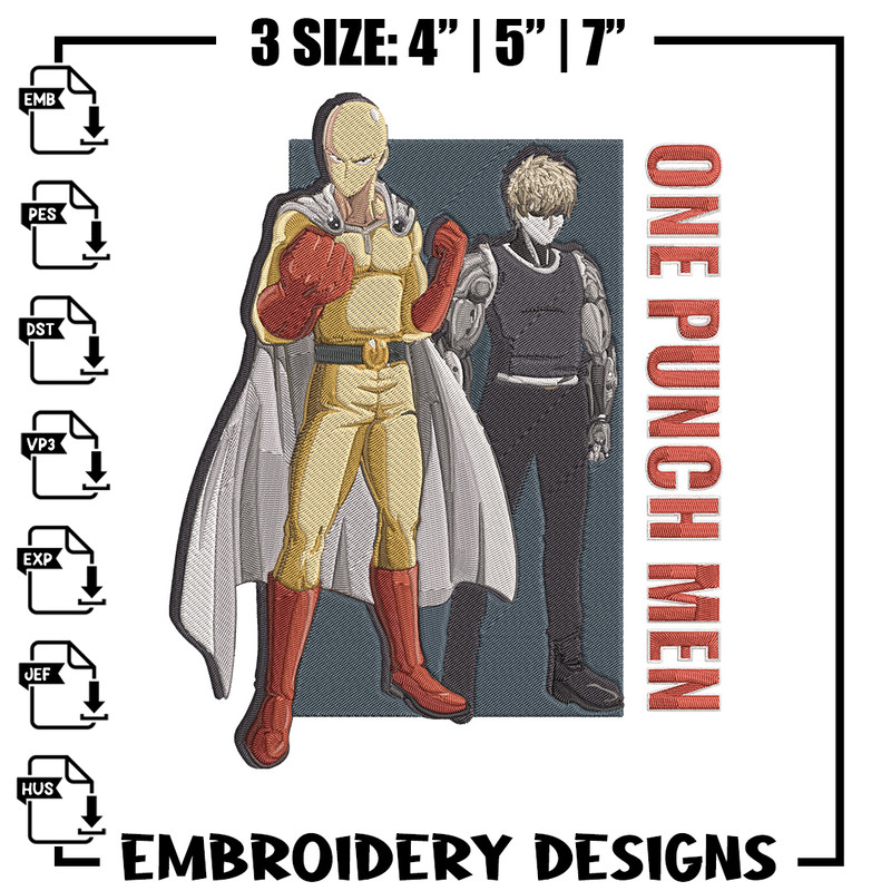 Saitama x genos Embroidery Design, One punch man Embroidery, Embroidery File, Anime Embroidery, Anime shirt.jpg