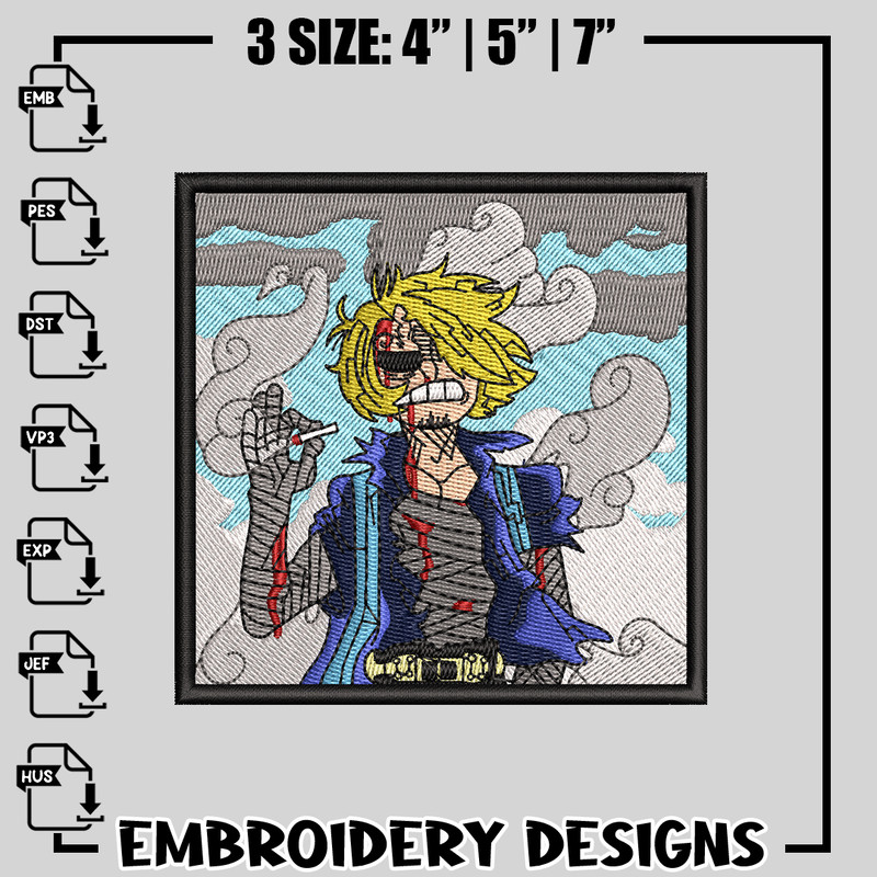 Sanji embroidery design, One Piece embroidery, anime design, logo design, anime shirt, Digital download.jpg