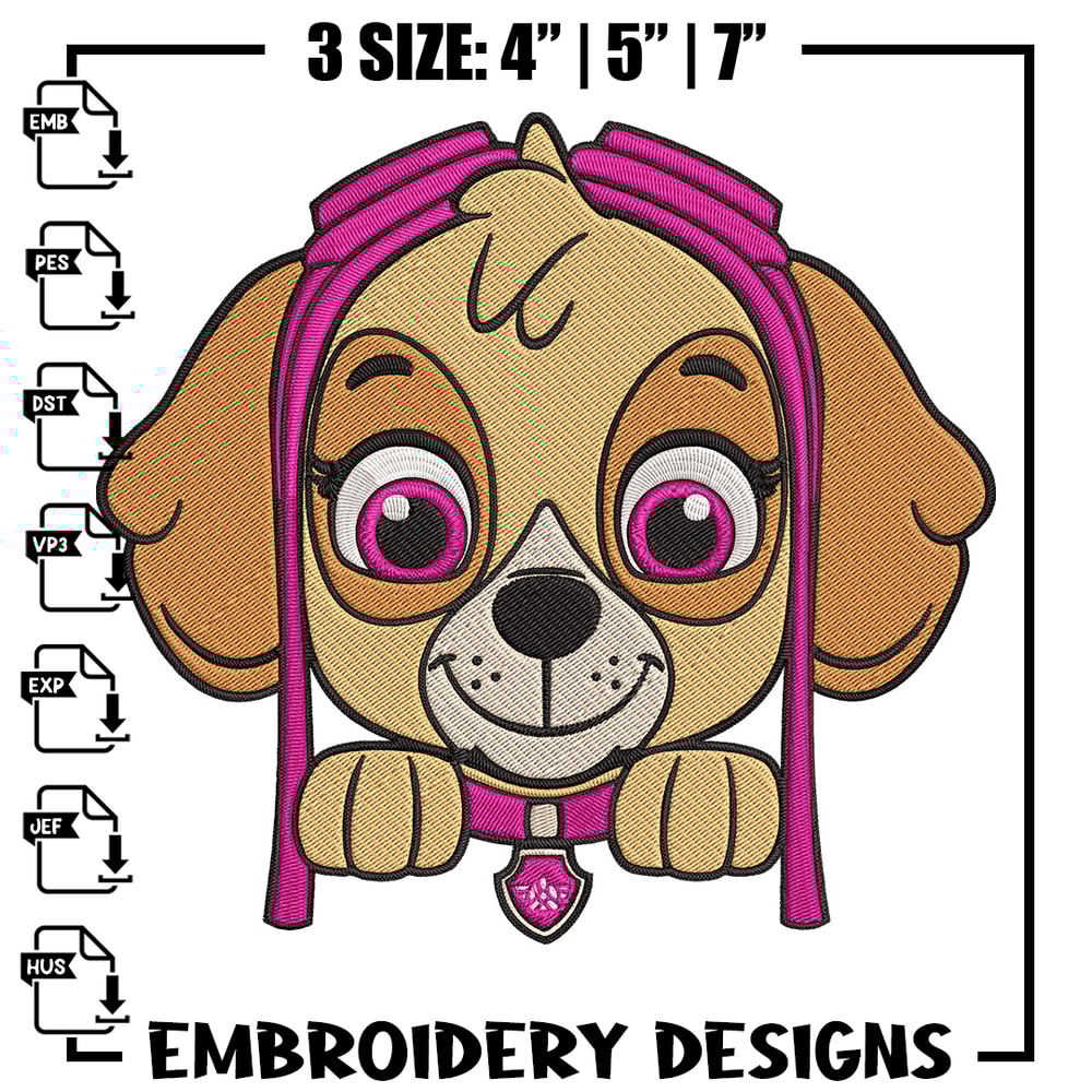 Skye dog Embroidery Design, Paw patrol Embroidery, Embroidery File, Anime Embroidery, Anime shirt, Digital download.jpg