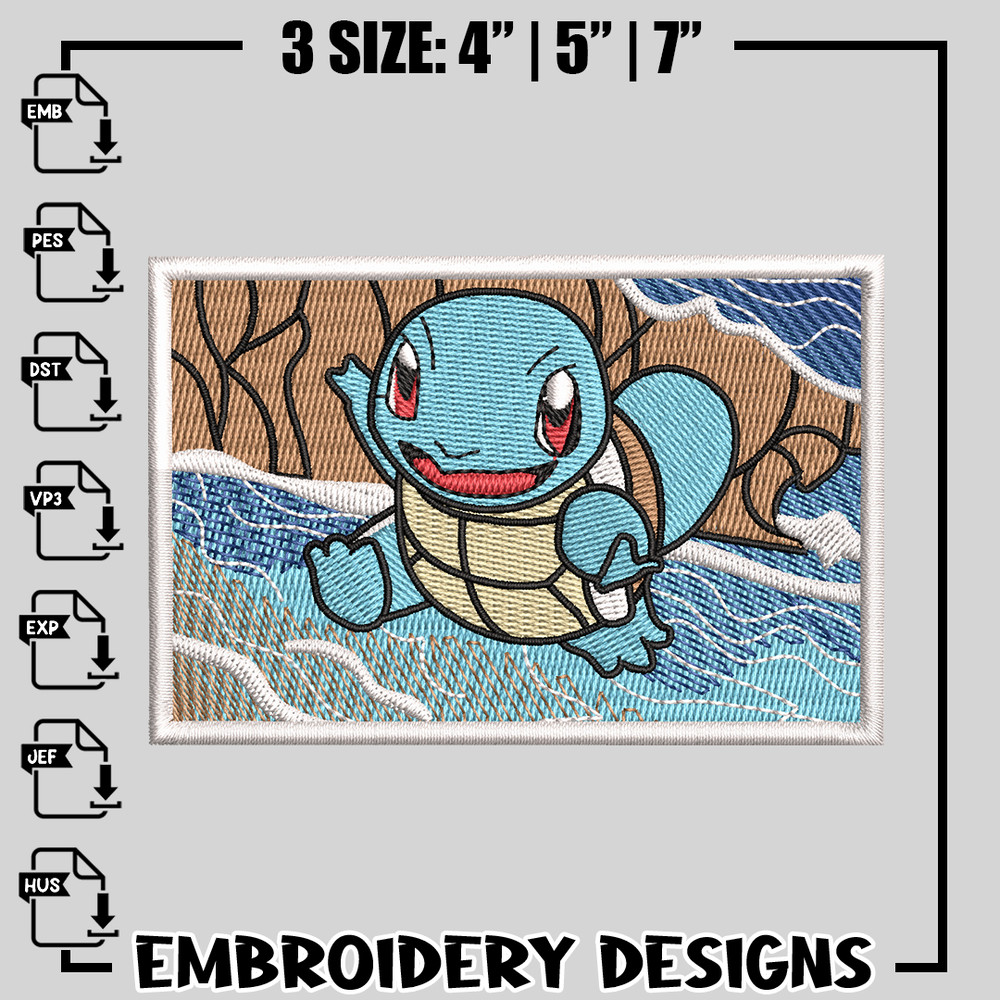 Squirtle embroidery design, Pokemon embroidery, logo design, anime design, anime shirt, Digital download.jpg
