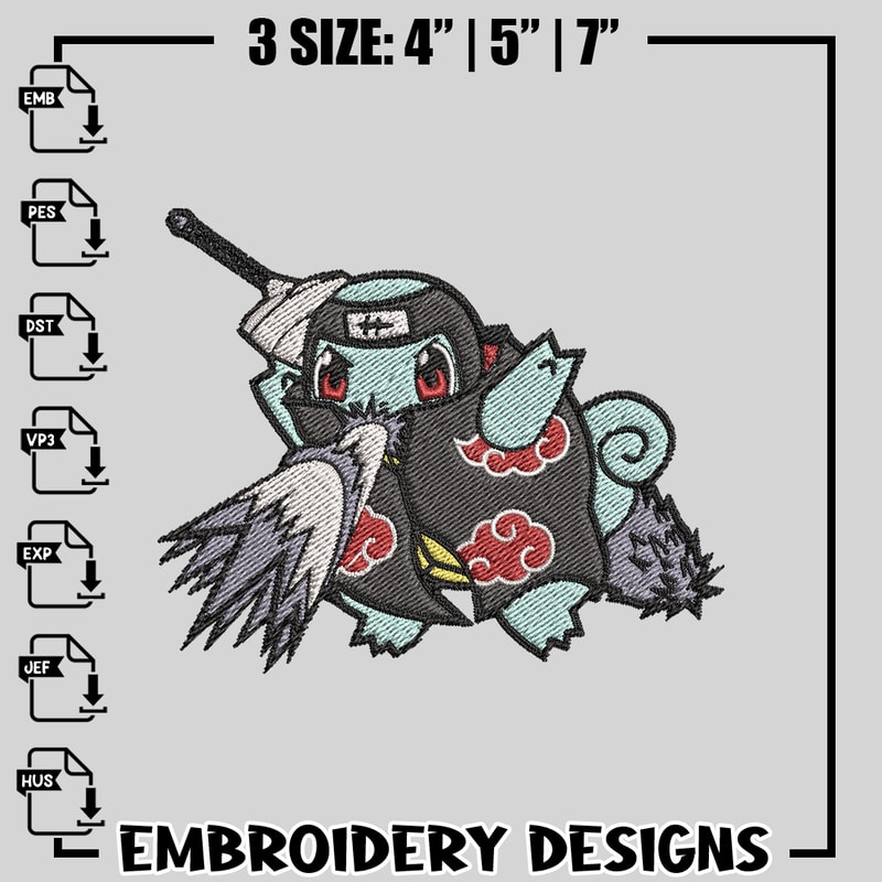Squirtle uchiha embroidery design, Pokemon embroidery, anime design, logo design, anime shirt, Digital download.jpg