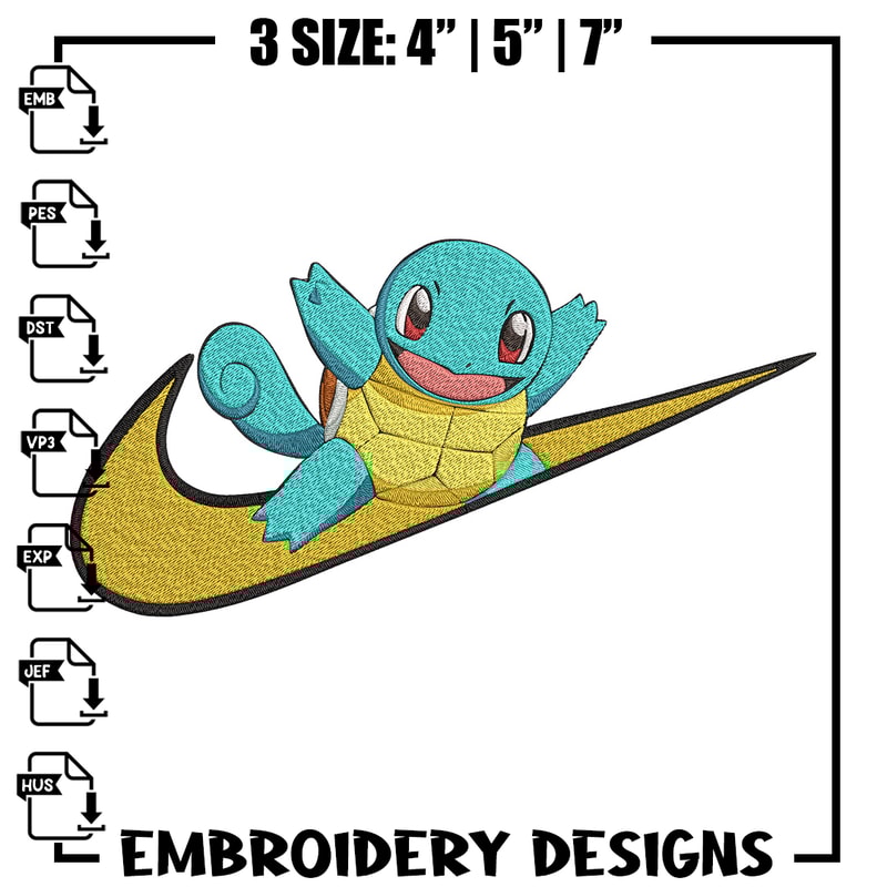 Squirtle x nike Embroidery Design, Pokemon Embroidery, Embroidery File, Nike Embroidery, Anime shirt, Digital download.jpg