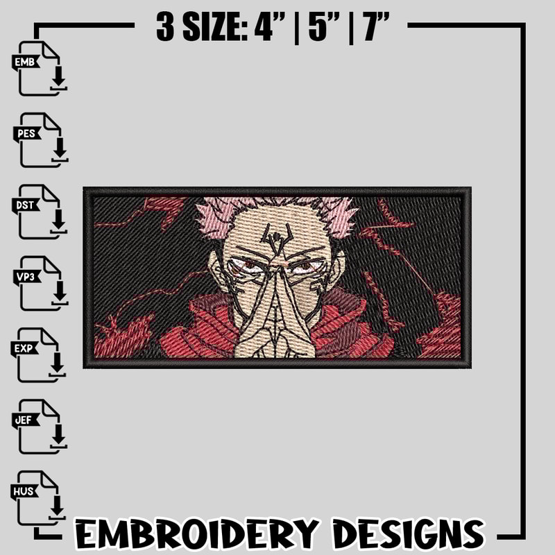 Sukuna embroidery design, jujutsu kaisen embroidery, anime design, logo design, anime shirt, Digital download.jpg