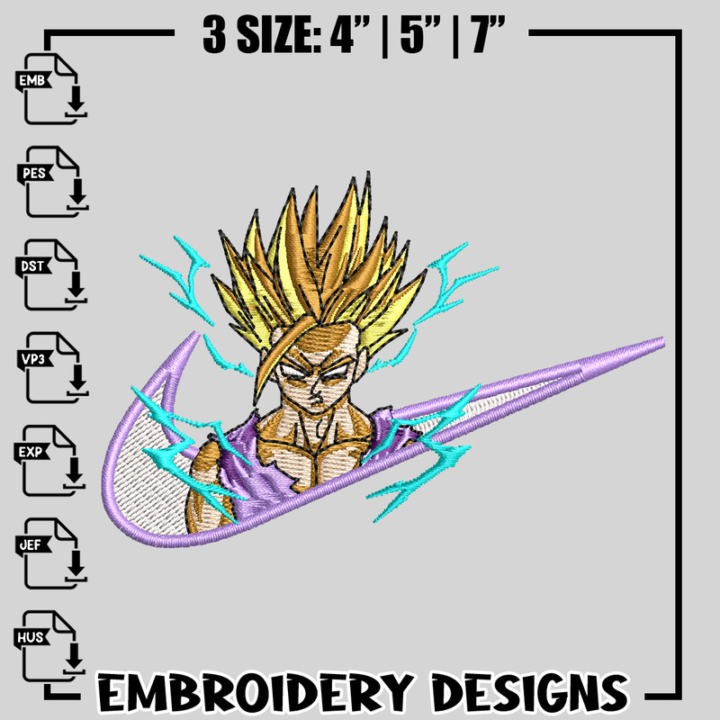 Super Saiyan Son Gohan nike embroidery design, dragon ball embroidery, anime design, nike design, Instant download.jpg