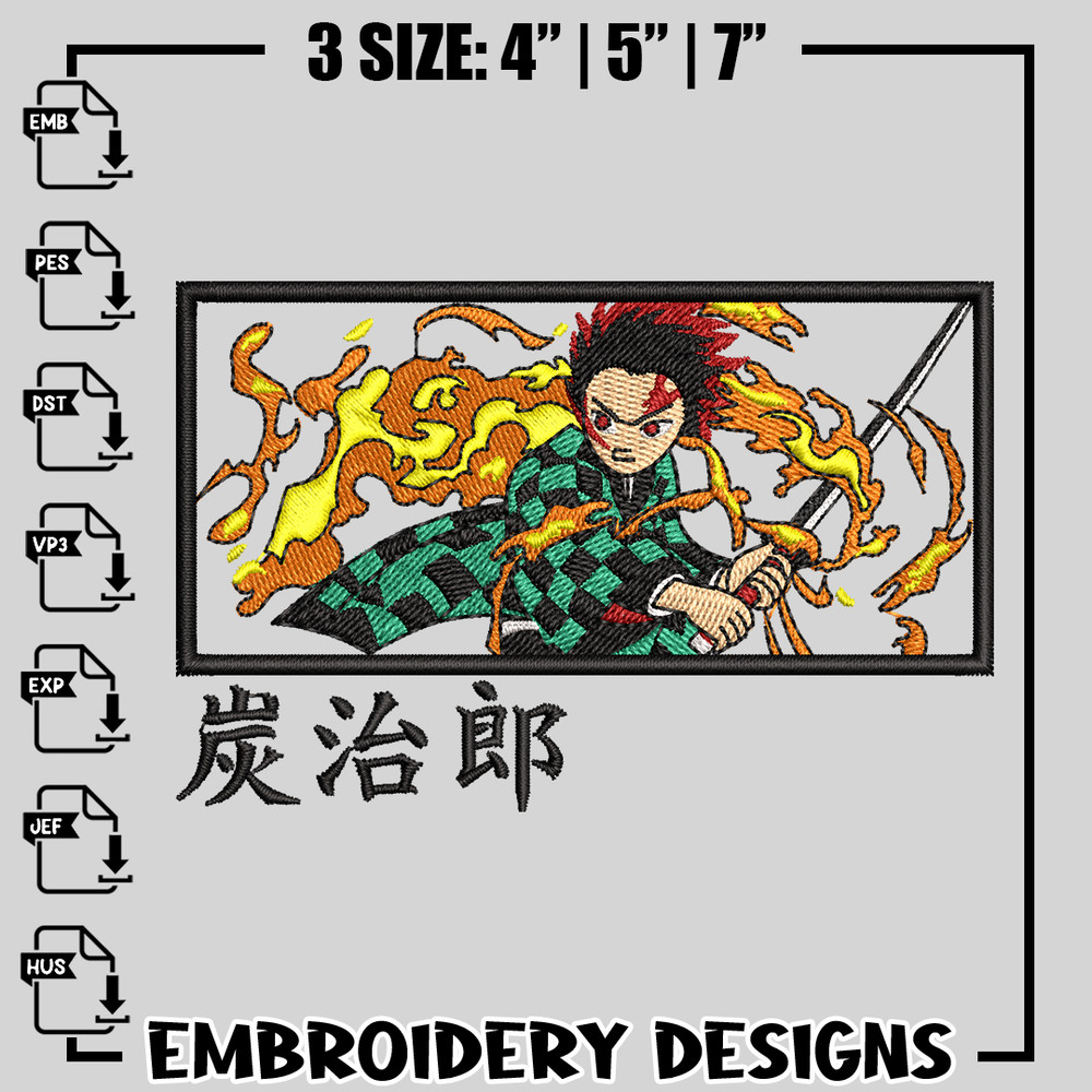 Tanjiro fire breathing embroidery design, Kimetsu no Yaiba embroidery, logo design, anime design, Digital download.jpg