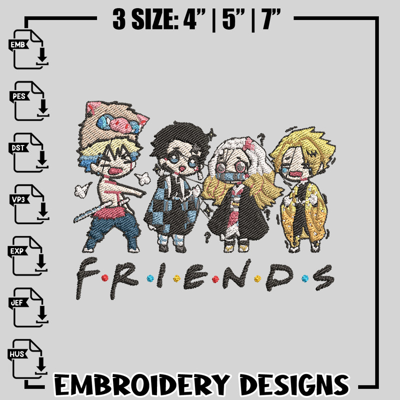 Tanjiro friends embroidery design, Kimetsu no Yaiba embroidery, anime design, logo design, anime shirt, Instant download 1.jpg
