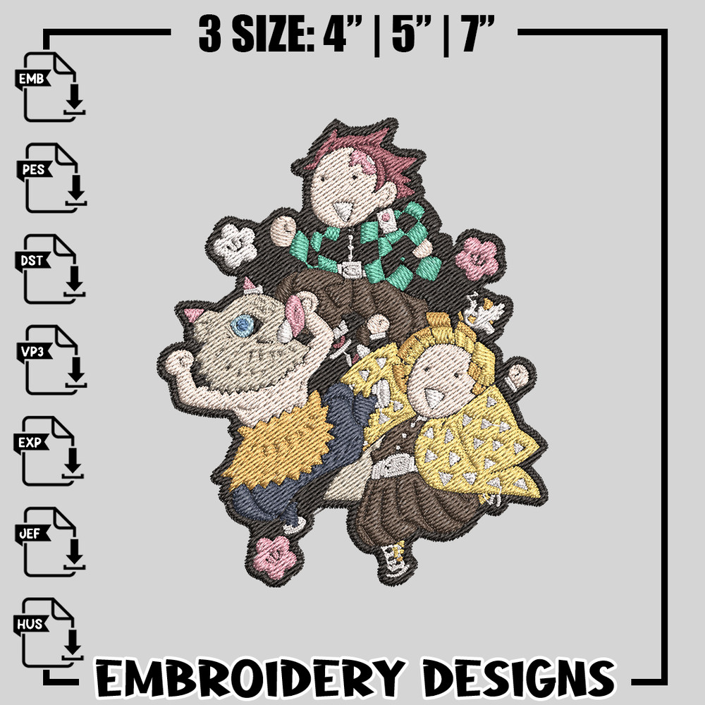 Tanjiro friends funny embroidery design, Kimetsu no Yaiba embroidery, anime design, logo design, Instant download.jpg