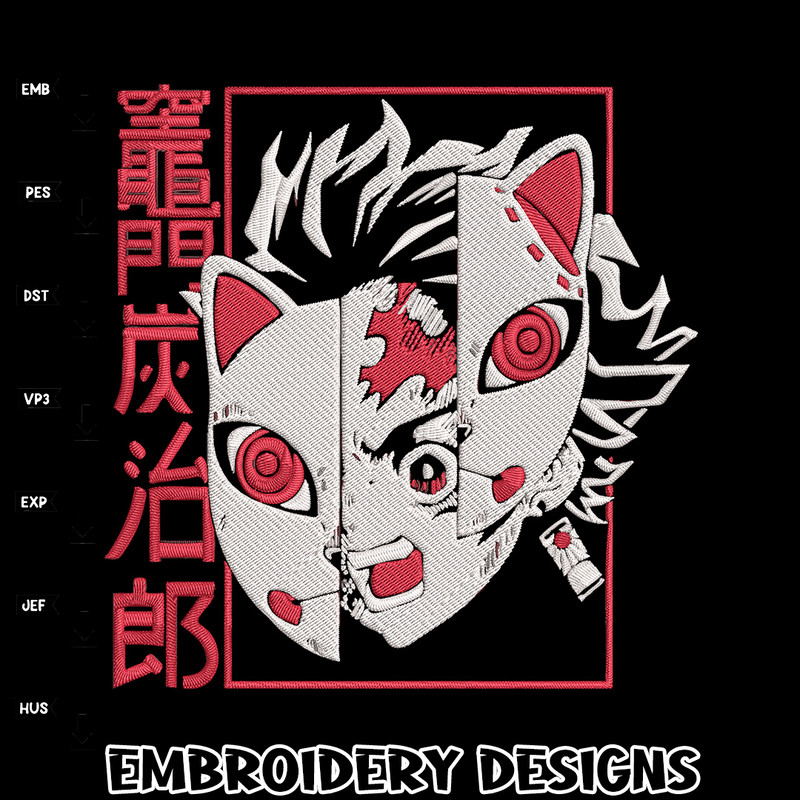 Tanjiro mask Embroidery Design, Demon slayer Embroidery, Embroidery File, Anime Embroidery, Digital download..jpg