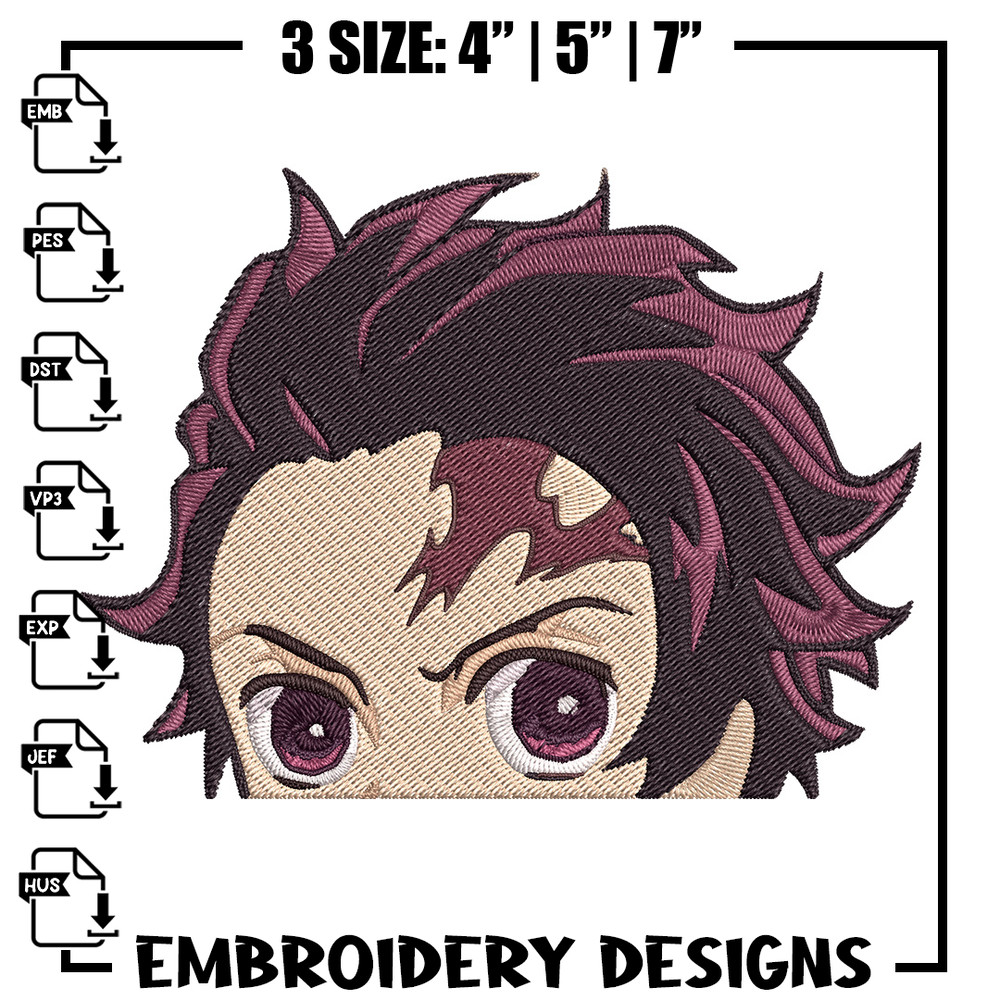 Tanjiro Peeker Embroidery Design, Demon slayer Embroidery, Embroidery File, Anime Embroidery, Digital download.jpg