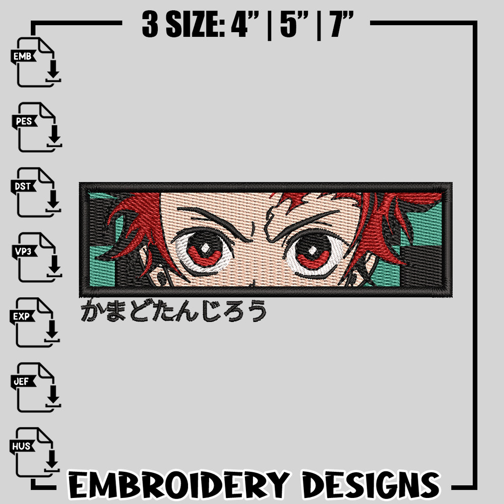 Tanjiro Rectangle eyes embroidery design, Kimetsu no Yaiba embroidery, logo design, anime design, Digital download.jpg