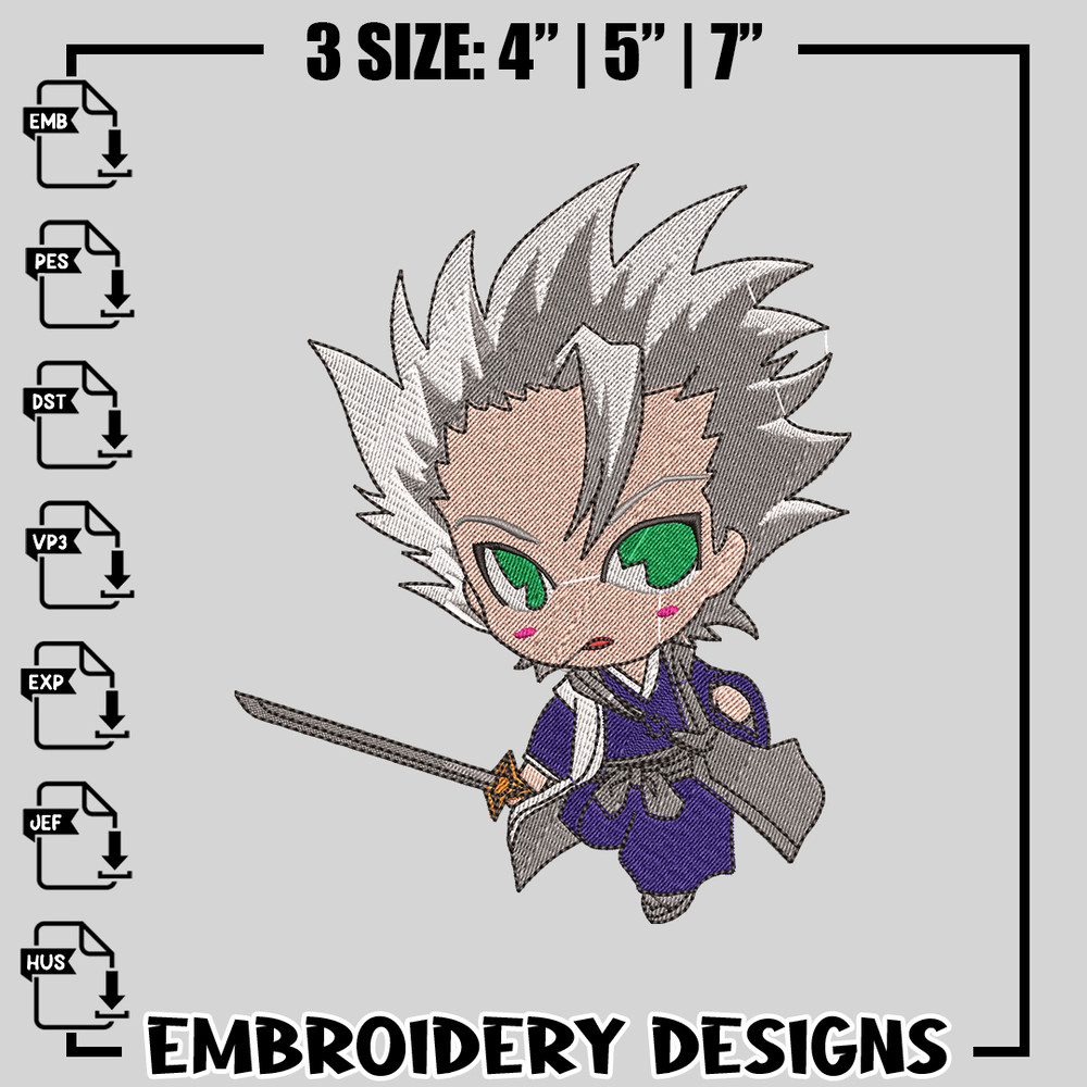 Toshiro Hitsugaya chibi embroidery design, Bleach embroidery, logo design, anime design, anime shirt, Digital download.jpg
