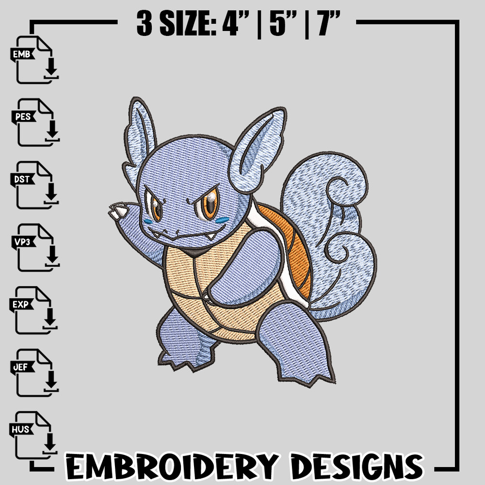 Wartortle embroidery design, Pokemon embroidery, logo design, anime design, anime shirt, Digital download.jpg