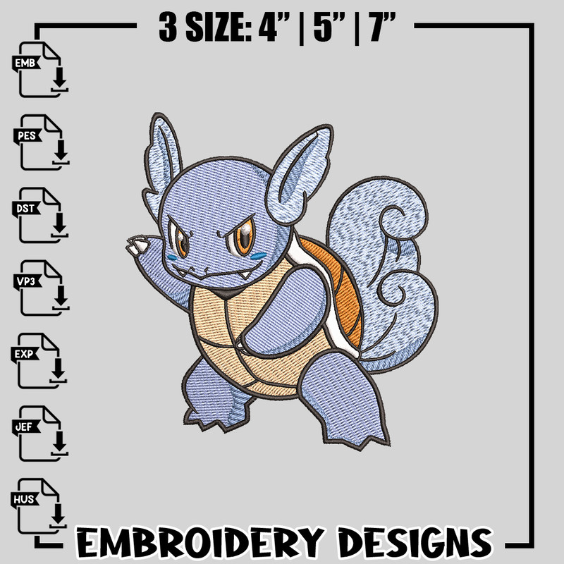 Wartortle embroidery design, Pokemon embroidery, logo design, anime design, anime shirt, Digital download.jpg