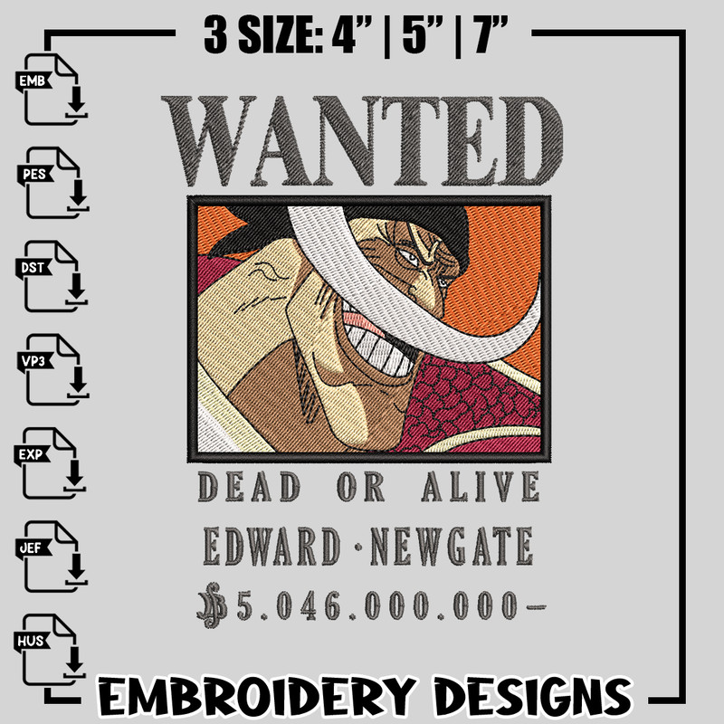 Whitebeard Bounty embroidery design, One Piece embroidery, anime design, logo design, anime shirt, Instant download.jpg
