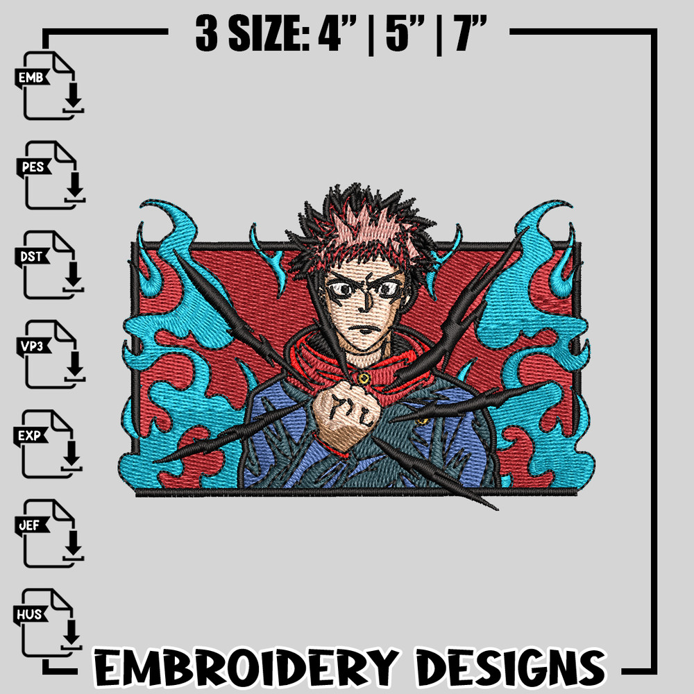 Yuji Itadori embroidery design, jujutsu kaisen embroidery, anime design, logo design, anime shirt, Digital download.jpg