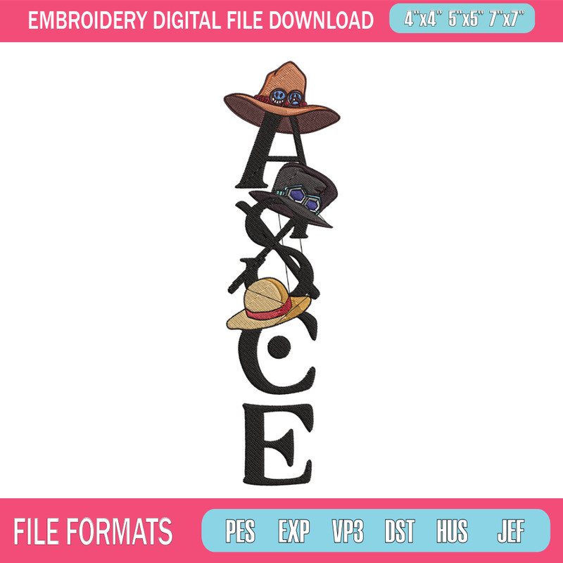 Ace tattoo Embroidery Design, One piece Embroidery, Embroidery File, Anime Embroidery, Anime shirt, Digital download.jpg