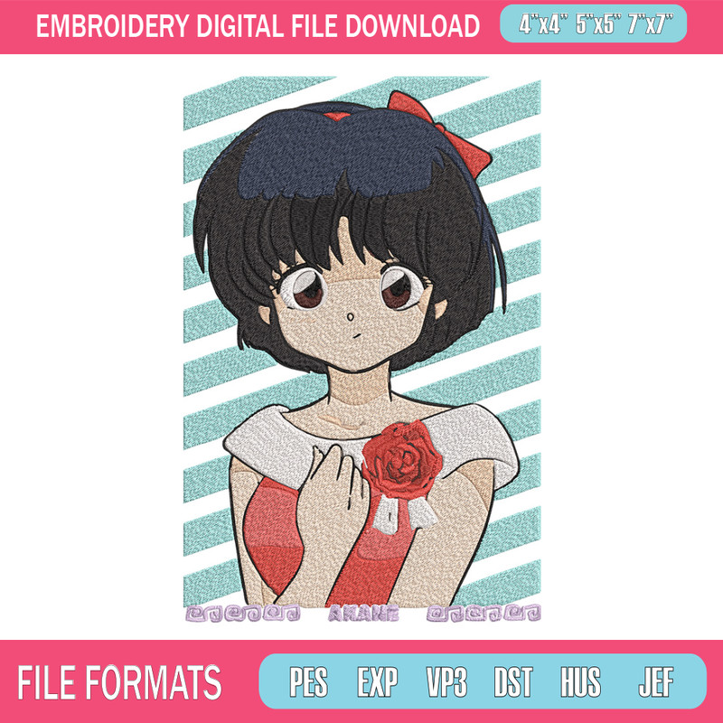 Akane Tendo Embroidery Design, Ranma Embroidery, Embroidery File, Anime Embroidery, Anime shirt, Digital download.jpg