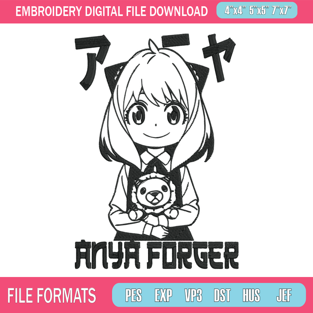 Anya forger Embroidery Design, Spy x family Embroidery, Embroidery File, Anime Embroidery, Digital download.jpg