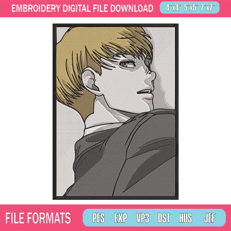 Armin poster Embroidery Design, Aot Embroidery, Embroidery File, Anime Embroidery, Anime shirt, Digital download.jpg