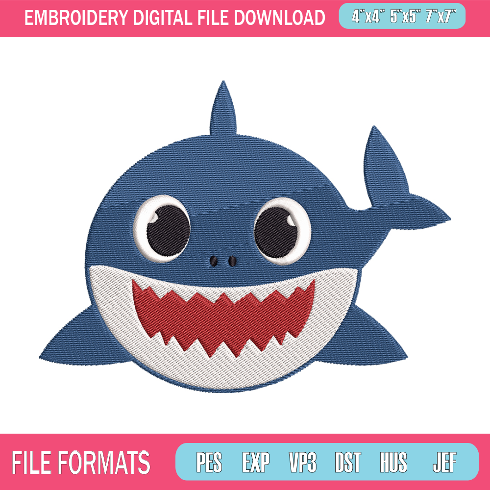 Baby Shark Embroidery Design, Shark Embroidery, cartoon shirt, Embroidery File, Embroidery design, Digital download..jpg