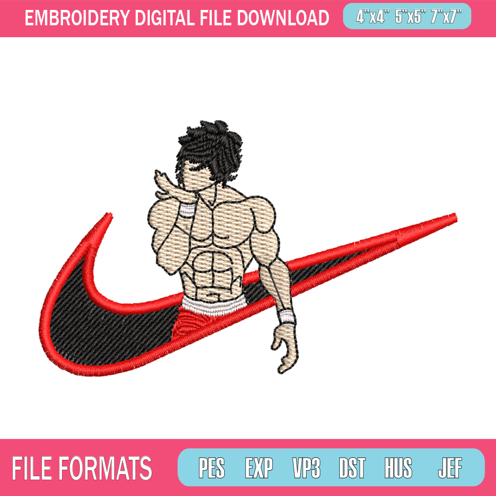 Baki nike embroidery design, Baki anime embroidery, nike design, Logo shirt, anime shirt, digital download.jpg