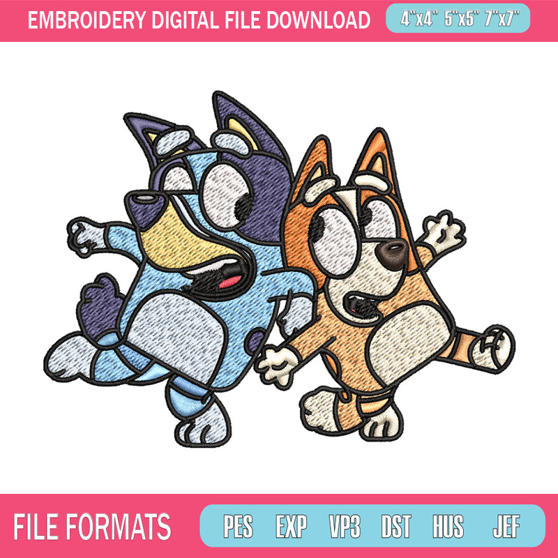 Bingo and Bluey Embroidery, Bluey Embroidery, Embroidery File, cartoon design, cartoon shirt, Digital download..jpg