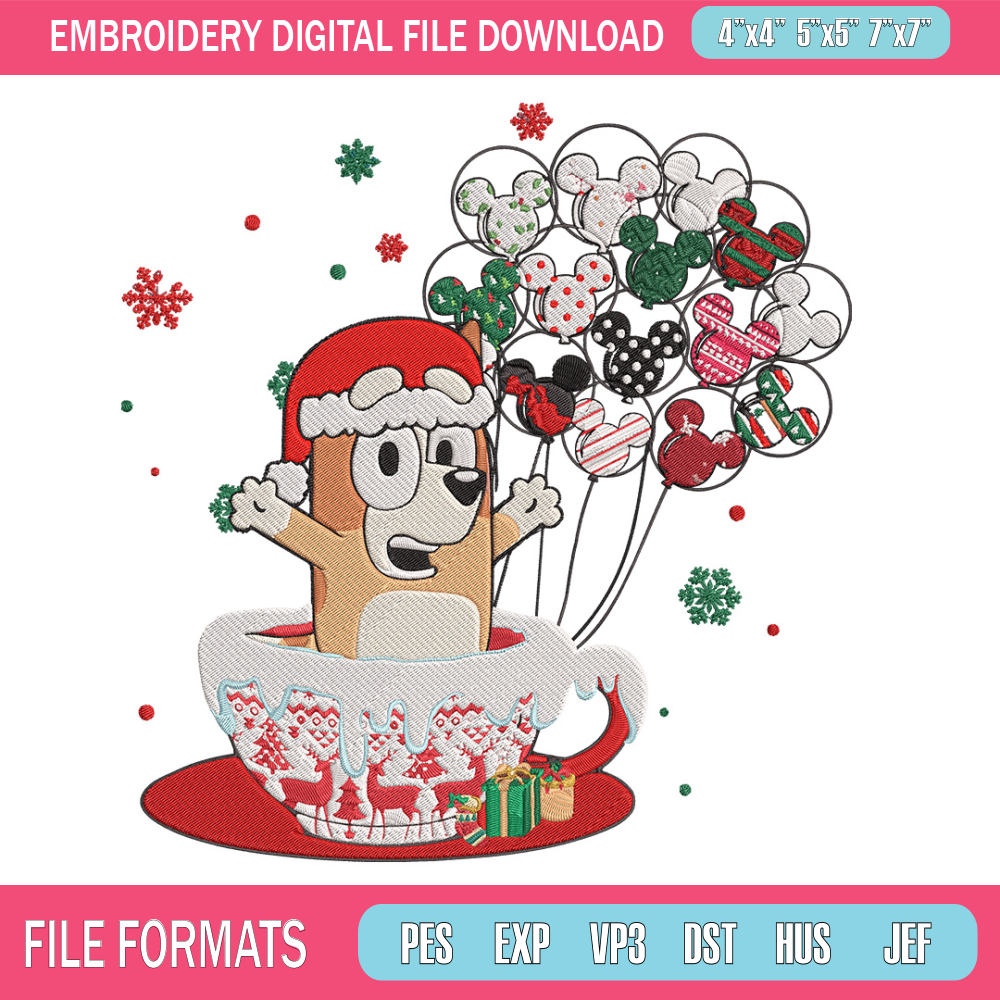 Bingo chrismas Embroidery Design, Bluey Embroidery, Embroidery File, Chrismas Embroidery, Anime shirt, Digital download.jpg