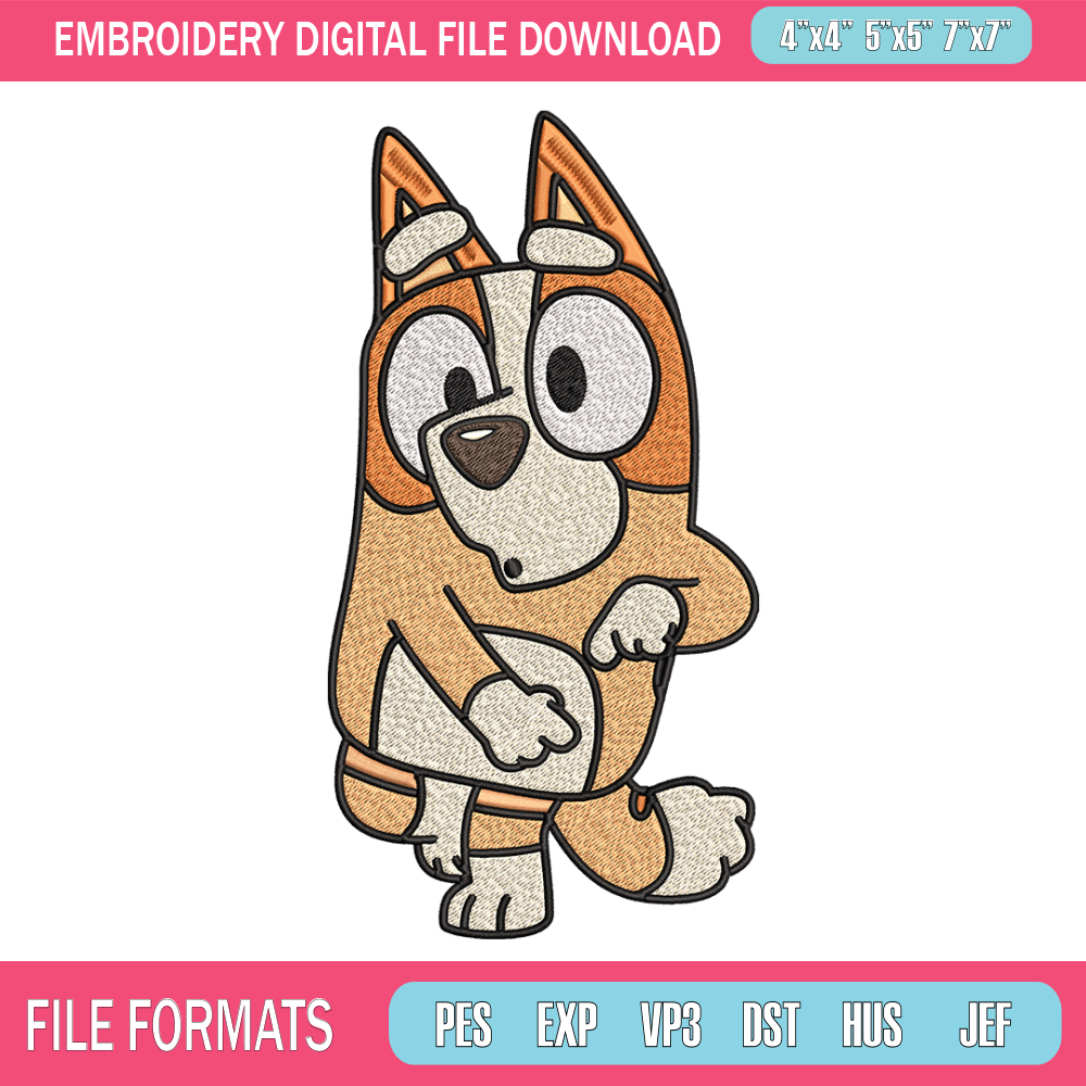 Bingo Heeler Embroidery, Bluey cartoon Embroidery, Embroidery File, cartoon design, cartoon shirt, Digital download. 1.jpg
