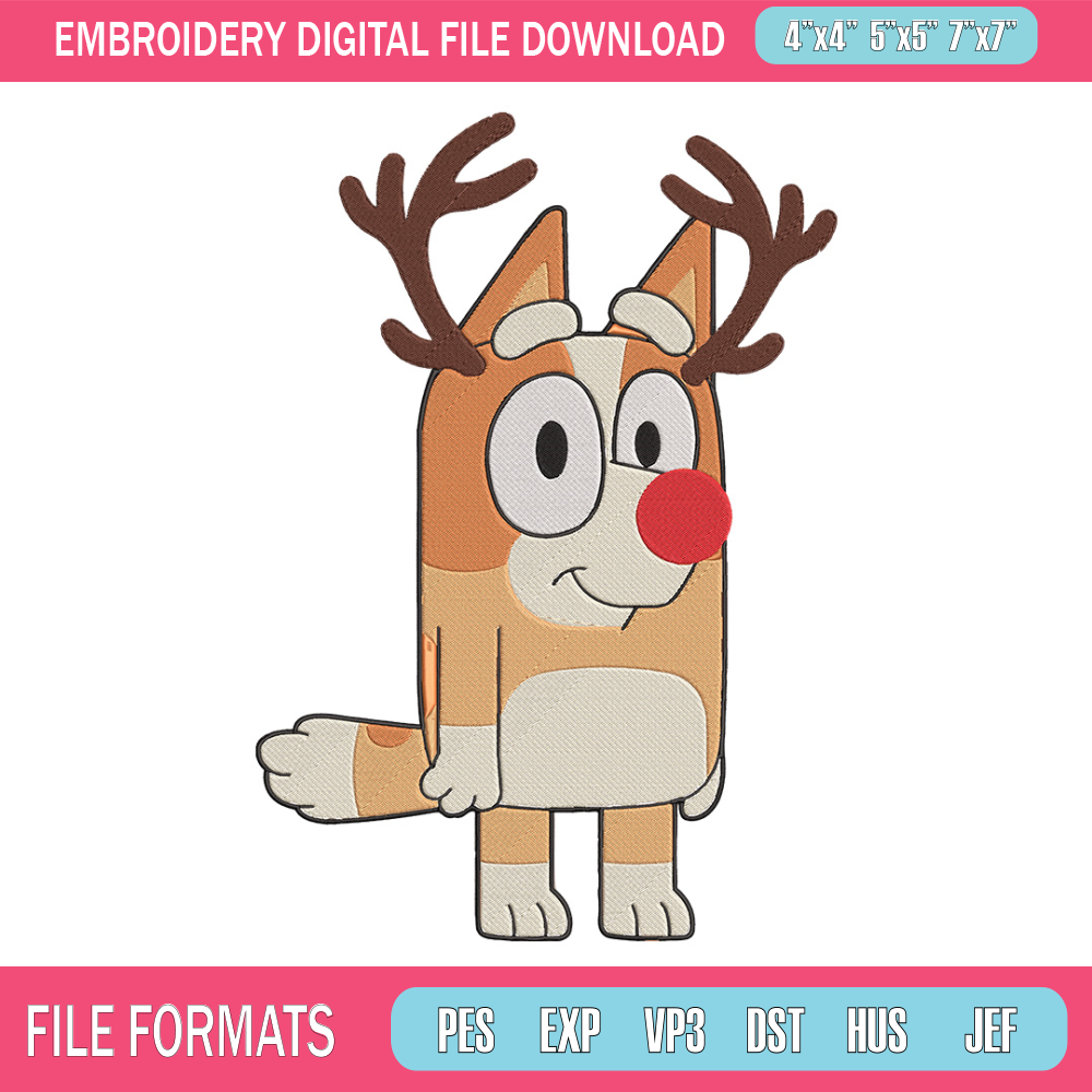 Bingo reineer Embroidery Design, Bluey Embroidery, Embroidery File, Chrismas Embroidery, Anime shirt, Digital download.jpg