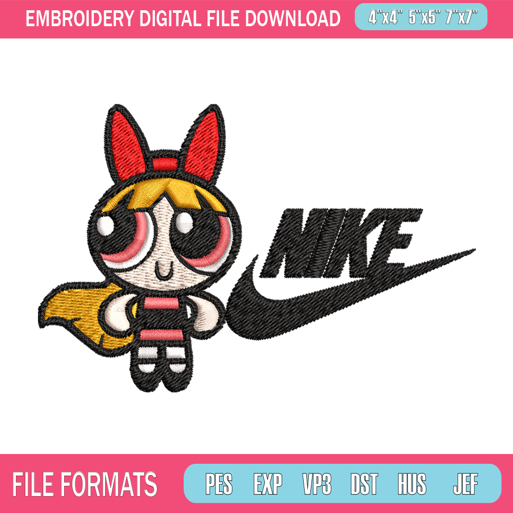 Blossom Nike Embroidery design, Powerpuff Girls cartoon Embroidery, Nike design, Embroidery file, Instant download. 1.jpg