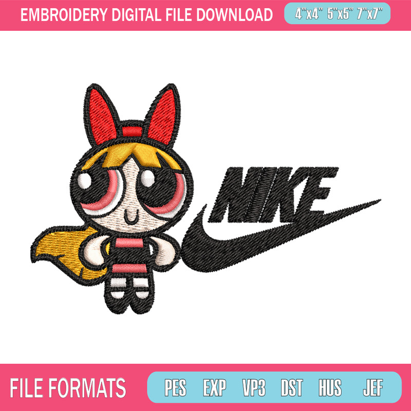 Blossom Nike Embroidery design, Powerpuff Girls cartoon Embroidery, Nike design, Embroidery file, Instant download. 1.jpg