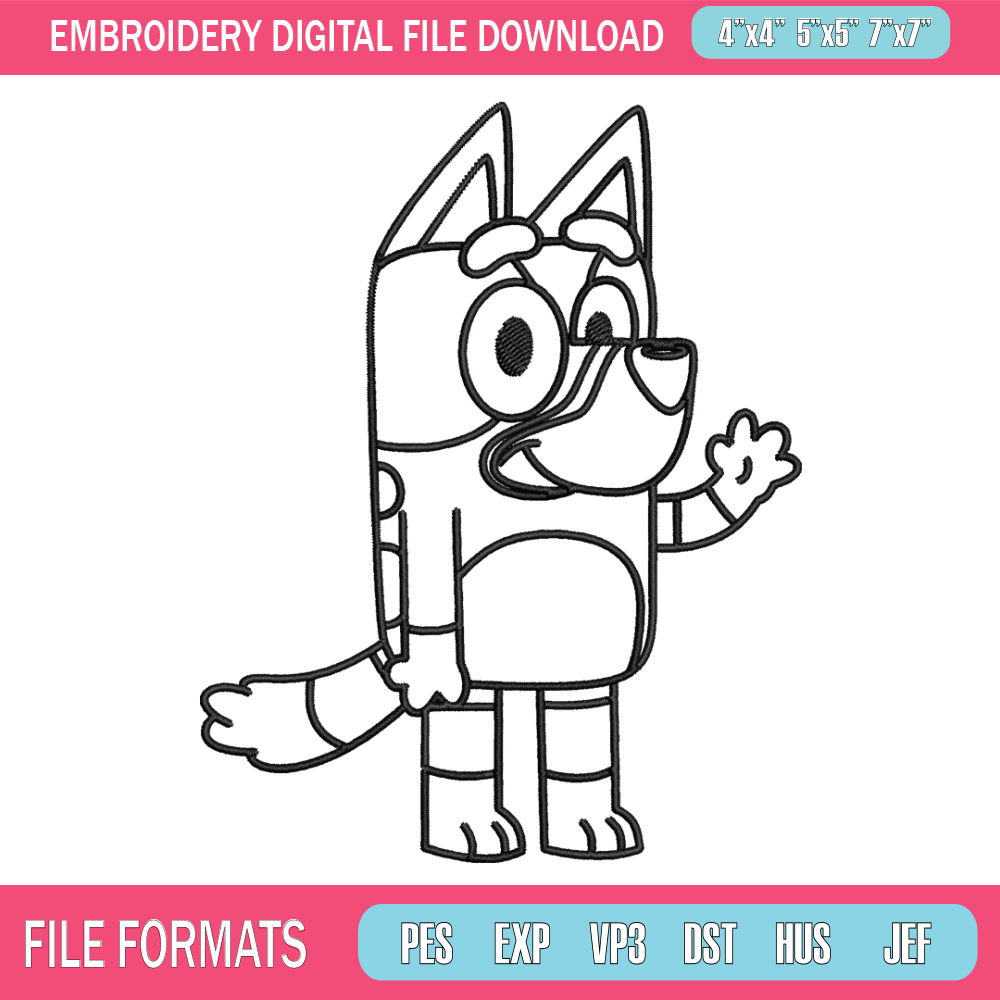 Bluey Coloring Pages Embroidery, Bluey Embroidery, Embroidery File, cartoon design, logo shirt, Digital download..jpg