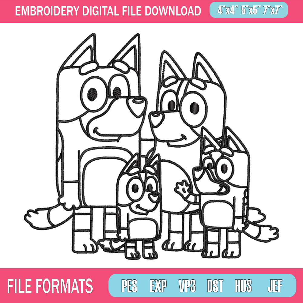 Bluey family Coloring Pages Embroidery, Bluey cartoon Embroidery, Embroidery File, cartoon design, Digital download..jpg