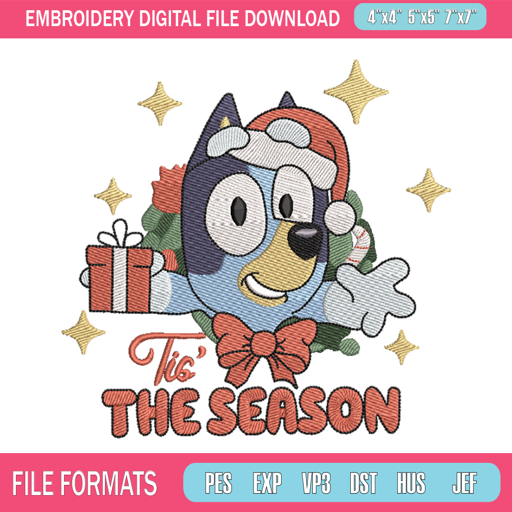 Bluey gift embroidery design, Bluey embroidery, Chrismas design, Embroidery file, Embroidery shirt, Digital download.jpg