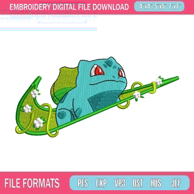 Bubasaur nike embroidery design, Pokemon embroidery, nike design, anime design, anime shirt, Digital download 1.jpg