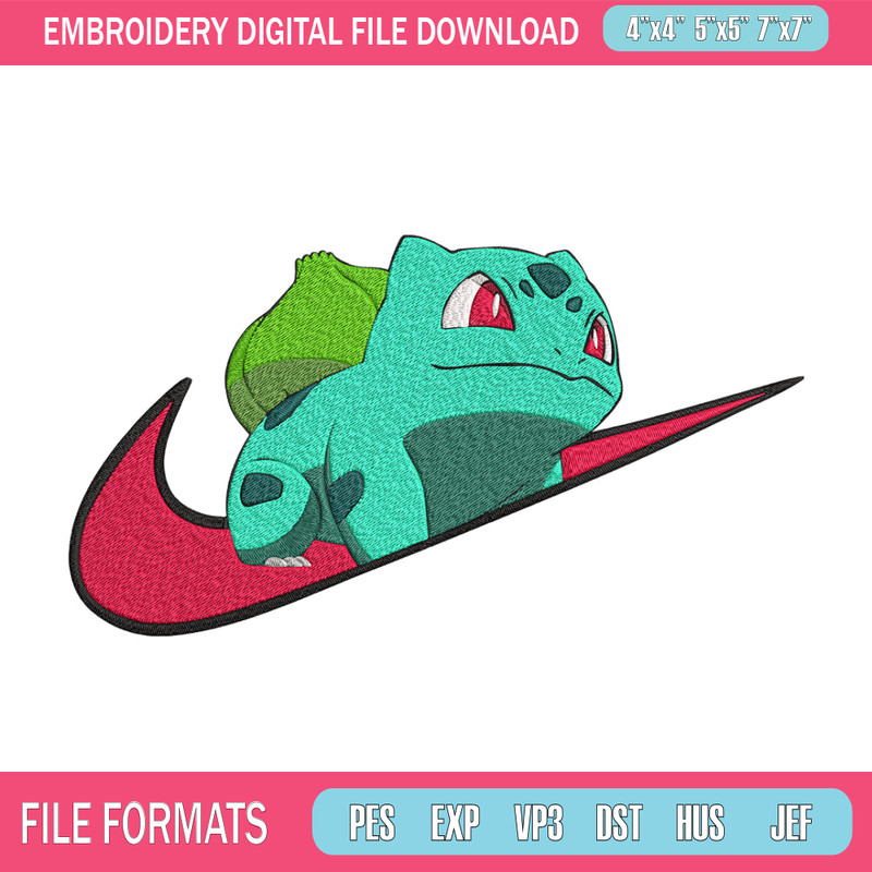 Bulbasaur x nike Embroidery Design, Pokemon Embroidery, Embroidery File, Nike Embroidery, Anime shirt, Digital download.jpg