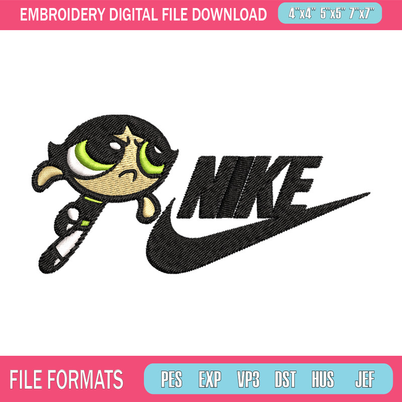Buttercup Nike Embroidery design, Powerpuff Girls cartoon Embroidery, Nike design, Embroidery file, Instant download. 1.jpg