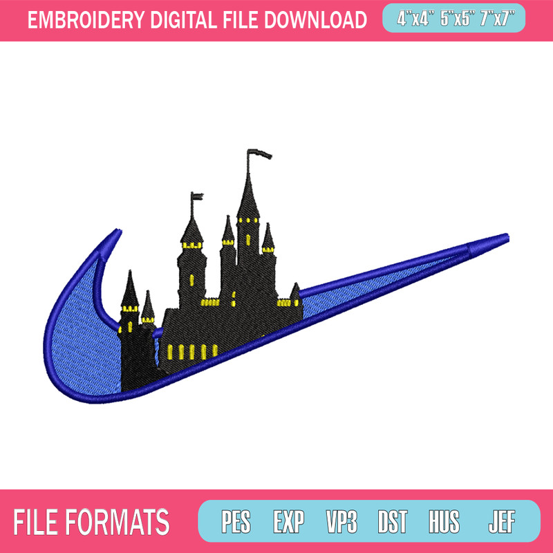 Castle Nike embroidery design, Castle embroidery, nike design, embroidery file, logo shirt, Digital download.jpg