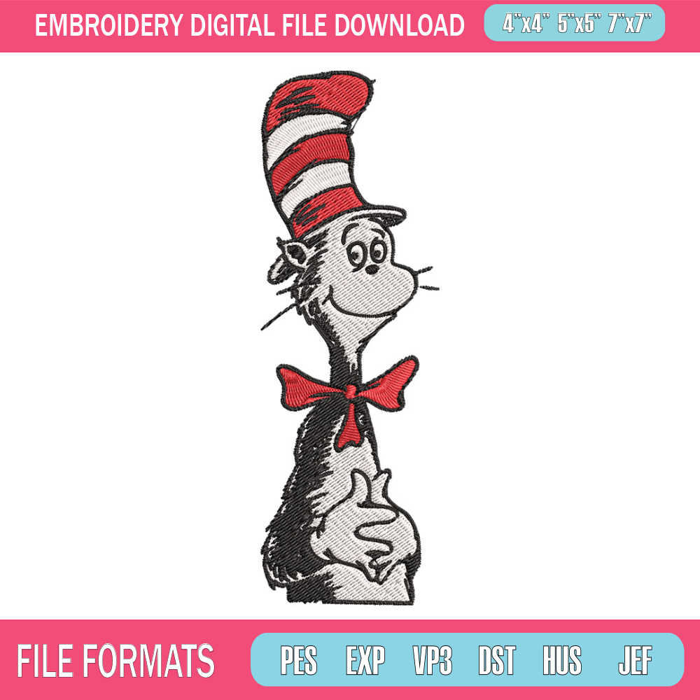 Cat in the Hat Logo Embroidery Design, Dr Seuss Embroidery, Embroidery File, Embroidery design, Digital download..jpg
