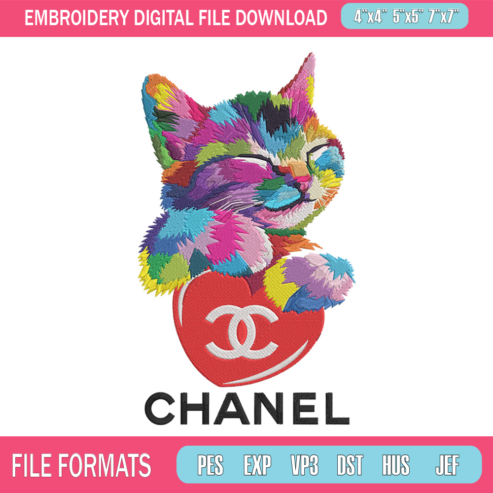 Chanel color cat Embroidery Design, Chanel Embroidery, Embroidery File, Anime Embroidery, Anime shirt, Digital download.jpg