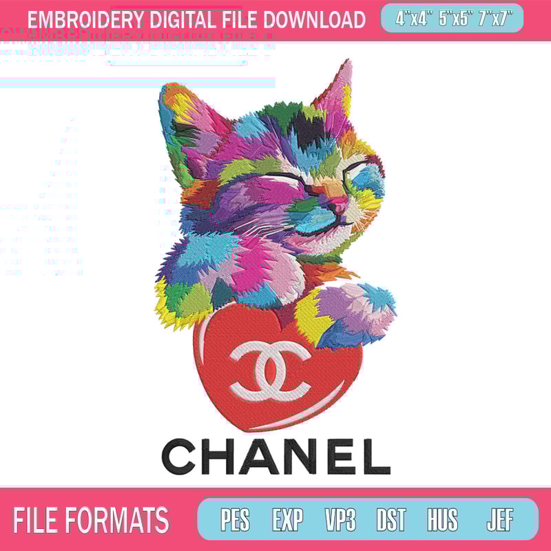 Chanel color cat Embroidery Design, Chanel Embroidery, Embroidery File, Anime Embroidery, Anime shirt, Digital download.jpg