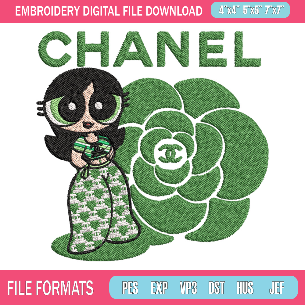 Chanel green girl Embroidery Design, Chanel Embroidery, Brand Embroidery, Embroidery File, Logo shirt, Digital download 1.jpg