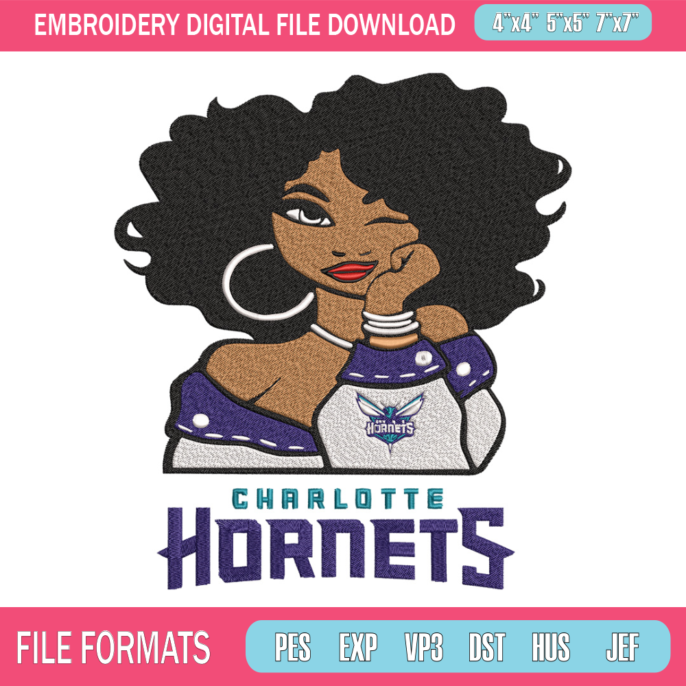 Charlotte Hornets girl embroidery design, NBA embroidery, Sport embroidery, Embroidery design, Logo sport embroidery..jpg