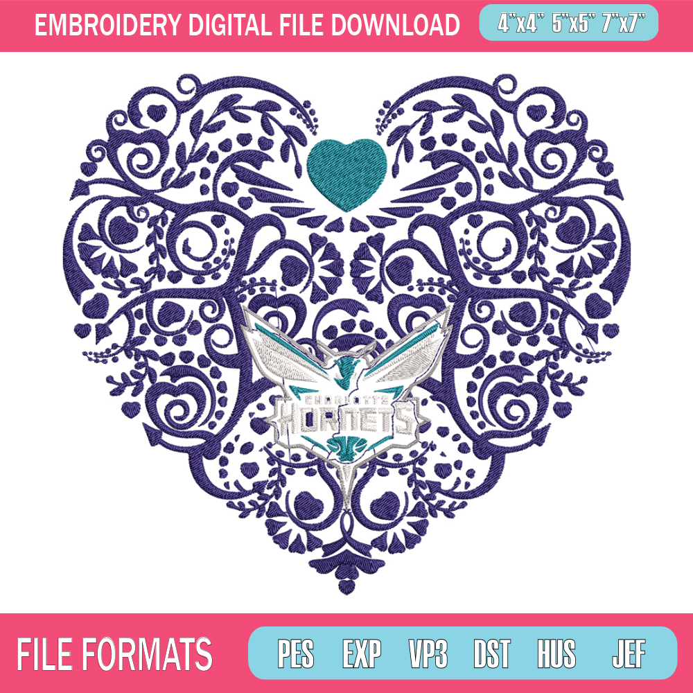 Charlotte Hornets heart embroidery design, NBA embroidery, Sport embroidery, Embroidery design, Logo sport embroidery..jpg
