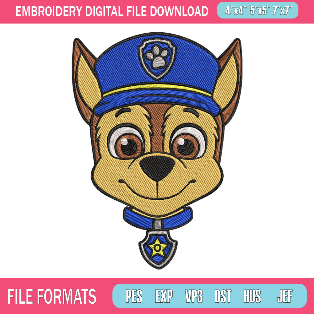 Chase dog Embroidery Design, Paw Patrol Embroidery, Embroidery File,Anime Embroidery, Anime shirt, Digital download.jpg