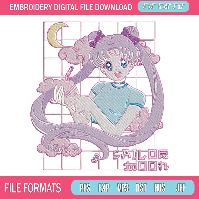 Chibi moon Embroidery Design, Sailor moon Embroidery, Embroidery File, Anime Embroidery, Anime shirt, Digital download.jpg
