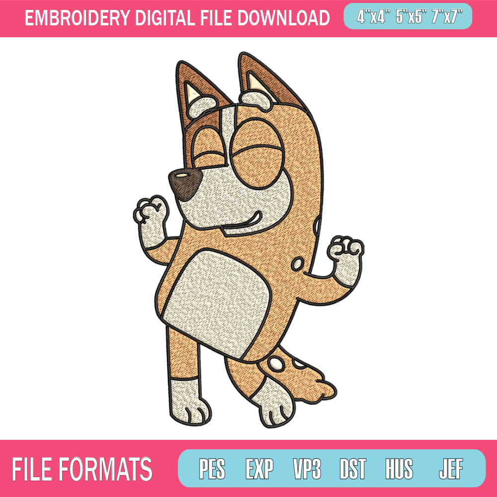 Chilli Heeler Embroidery, Bluey cartoon Embroidery, Embroidery File, cartoon design, cartoon shirt, Digital download. 1.jpg